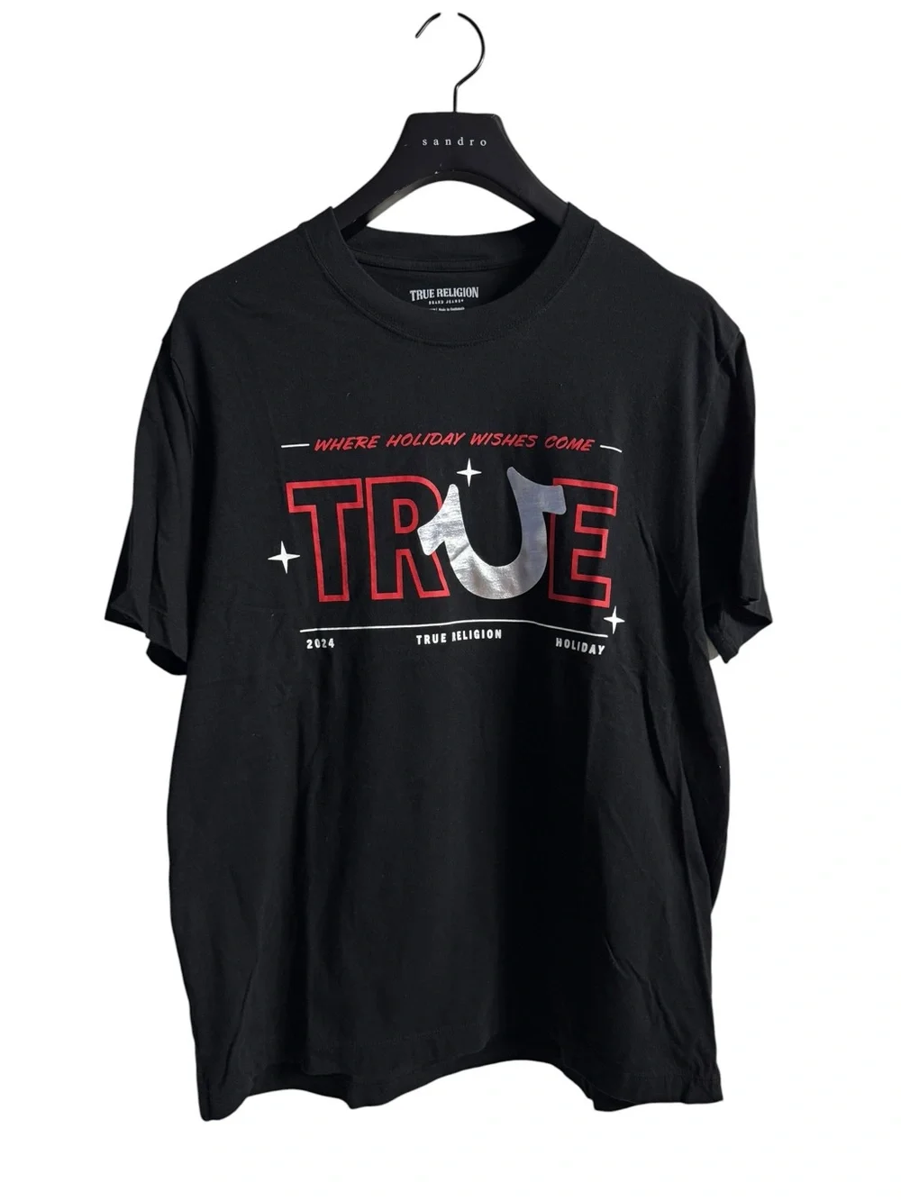 True Religion Black Tee with Red and Metallic Logo